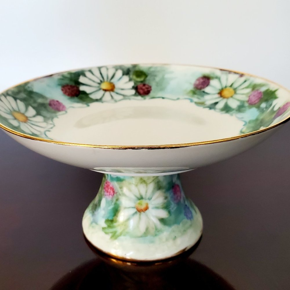 VTG Jewellery Dish Tray Bite Size Desserts Bowl Hand Painted Daisies Gold Rim